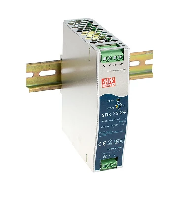 Блок питания AC-DC, 75Вт, вход 88-264VAC, 47-63Гц,124-370В DC, выход 24В, 3.2A (пиковый 4.69А), рег. вых 24-28В, в кожухе на DIN-рейку Mean Well SDR-75-24 Т02163774