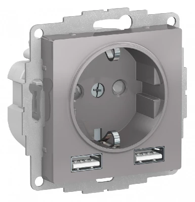 РОЗЕТКА ATLASDESIGN 16А c 2 USB A+A, 5В/2,4А, 2х5В/1,2А, механизм, АЛЮМИНИЙ Systeme Electric ATN000330