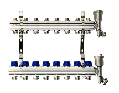 Коллекторная группа FHF-8R set 8 контуров 1' х 3/4' c воздухоотводчиками и кронштейнами Ридан 088U0708R