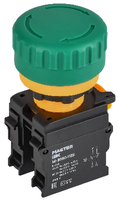 Кнопка Грибок поворот. с фикс. 1NO+1NC зелёная MASTER IEK