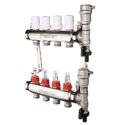 Коллекторная группа со встроенными расходомерами в сборе 1' х 5 выходов евроконус 3/4' из нержавеющей стали VALTEC VTc.589.EMNX.0605 IV589M605X
