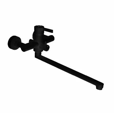 Смеситель для ванны шаровый с длинным изливом переключателем душа   черный