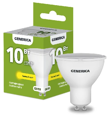 Лампа светодиодная PAR16 софит 10Вт 230В 3000К GU10 GENERICA IEK LL-PAR16-10-230-30-GU10-G
