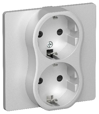FLITE Розетка 2-местная с заземлением с защитными шторками безвинтовое крепление 16А в сборе РСш12-1-К-ФлА алюминий IEK