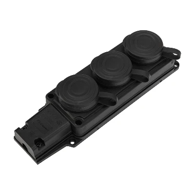 Розетка (колодка) каучук тройная 2Р+РЕ с заземлением 16А IP44 черная