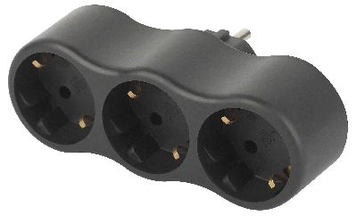 Разветвитель электрический на 3 розетки с заземлением 16А черный SPx-3e-B