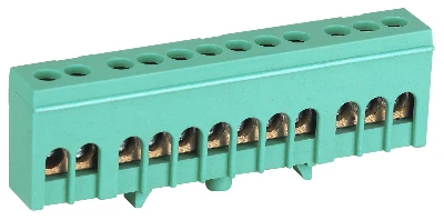 Шина NO-224-104 PE земля в изолированном корпусе на DIN-рейку ШНИ-6х9-12-Д зеленый