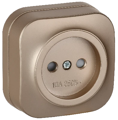 GLORY Розетка 1-местная для открытой установки без заземления с защитными шторками 10А РСш20-2-ХШм шампань матовый IEK