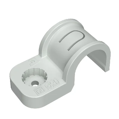 Крепеж-скоба пластиковая односторонняя для прямого монтажа серая в п/э д20 (50шт/600шт уп/кор)