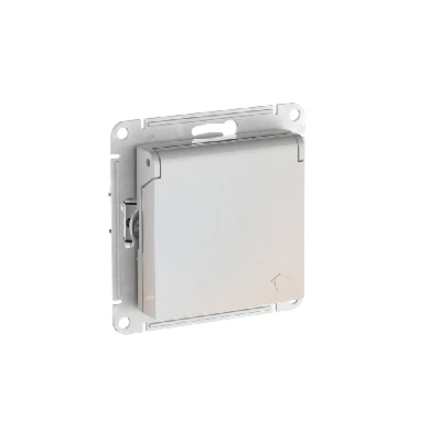 ATLASDESIGN РОЗЕТКА с заземл. со шторк. с крышкой, 16А, IP20,мех., быстрозажимные клеммы, ЖЕМЧУГ