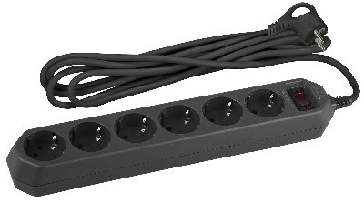 Сетевой фильтр (черный) с заземл, 3x0,75мм2, с выкл, 6гн, 3м USF-6es-3 м-B-BOX