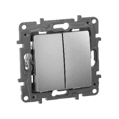 ETIKA Выключатель двухклавишный автоматические клеммы 10 AX 250 В алюминий Legrand 672402