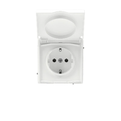 Розетка силовая, 2P+E, с з/ш, с крышкой, IP44, KANT, белая магнолия