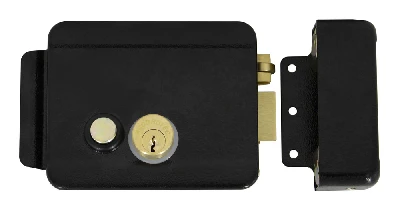 Замок электромеханический, накладной, универсальный (дверь наружу, внутрь), ролик взвода пружины, блокировка ключом в закрытом состоянии, сталь,цвет черный AccordTec AT-EL101B AT-01346