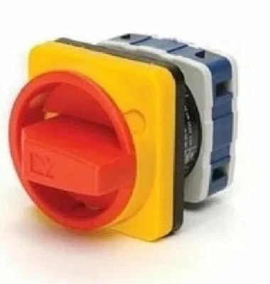 Переключатель двухпозиционный аварийный 20А (0-1) 90 градусов, 2 полюса, рамка 48х48 мм, 400В AC, IP54
