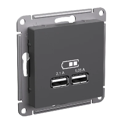 ATLASDESIGN USB РОЗЕТКА A+A, 5В/2,1 А, 2х5В/1,05 А, механизм, БАЗАЛЬТ Systeme Electric ATN001433