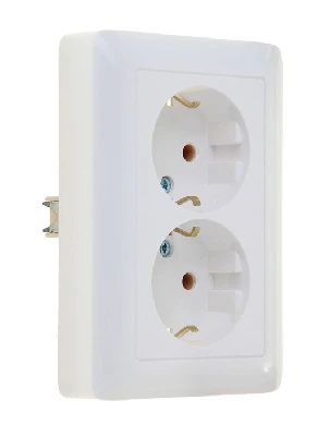 ХИТ Розетка двойная скрытая белая с заземлением без шторок 16А 250В Systeme Electric RS16-236-B