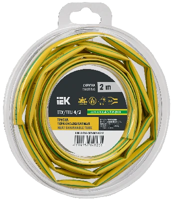 Трубка термоусадочная ТТУ нг-LS 4/2 желто-зеленая (2м/упак) IEK UDR12-004-002-002-K52-T