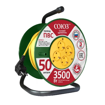 Удлинитель ТМ Союз силовой на катушке с 4 гнезда 3500 Вт с заземлением 50м UNIVersal 481S-3505