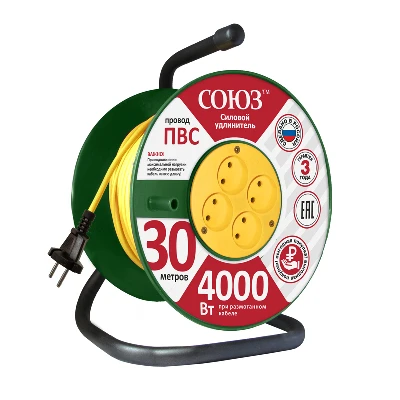 Удлинитель силовой ТМ Союз на катушке 4 гнезда 4000 Вт 30м UNIVersal 481S-3803