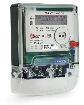 Счетчик электроэнергии НЕВА МТ 113 AS OP 5(100) однофазный многотарифный, 5(100), кл.точ. 1.0, Щ, ЖКИ, регион 02