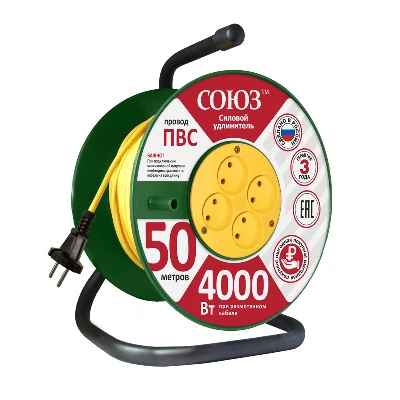 Удлинитель силовой ТМ Союз на катушке 4 гнезда 4000 Вт 50м UNIVersal 481S-3805