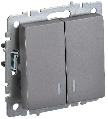 BRITE Выключатель двухклавишный с индикацией 10А ВС10-2-1-БрС сталь IEK BR-V20-1-10-K46