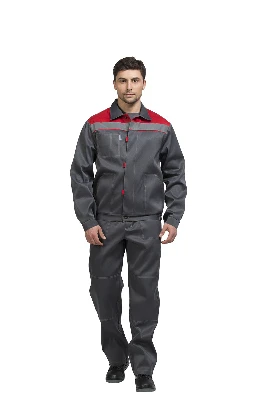 Костюм Тимбер РФ (ткань смесовая, 214), куртка, брюки, серый-красный, 112-116,182-188