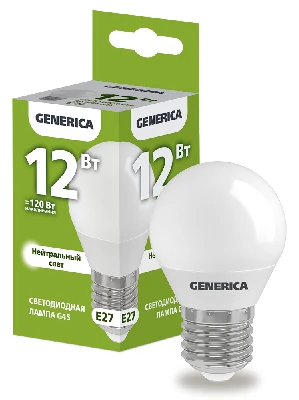 Лампа светодиодная G45 шар 12Вт 230В 4000К E27 GENERICA IEK LL-G45-12-230-40-E27-G