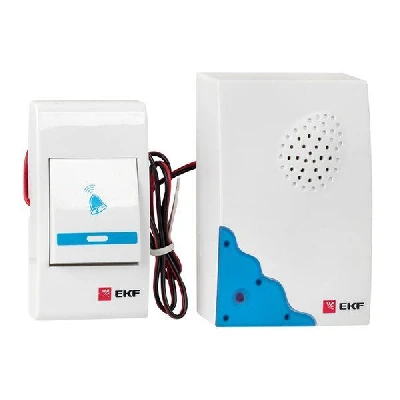 Звонок проводной на батарейках (белый-голубой 36 мелодий шнур 1.2м с индикацией 2х1.5В АА) Basic EKF DBW-001