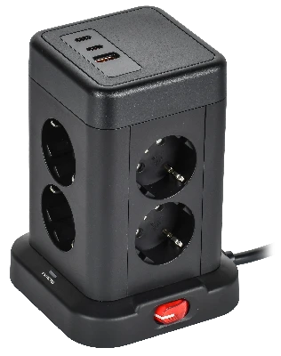 DOMINIC Удлинитель У08K 8 мест 2P+PE 1,5м 3х1,0мм2 16А/250В USB A+C 20Вт черный IEK