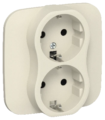 FLITE Розетка 2-местная с заземлением без защитных шторок безвинтовое крепление 16А в сборе РС12-1-А-ФлСл сливочный IEK