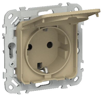 FLITE Розетка с заземлением с защитными шторками и крышкой безвинтовое крепление 16А IP44 РСшкр11-1-44-ФлХ хаки IEK