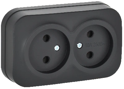 GLORY Розетка 2-местная для открытой установки без заземления без защитных шторок 10А РС22-2-ХЧм черный матовый IEK