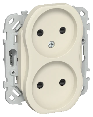 FLITE Розетка 2-местная без заземления с защитными шторками безвинтовое крепление 10А РСш02-1-ФлСл сливочный IEK