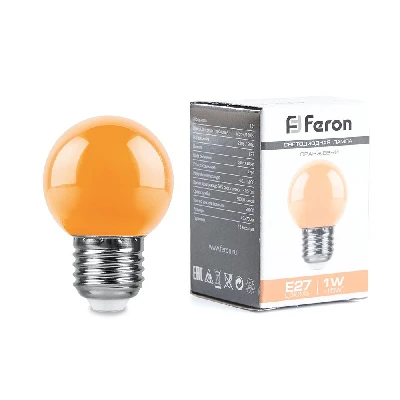 Лампа светодиодная LED 1вт Е27 оранжевый шар FERON LB-37 38124