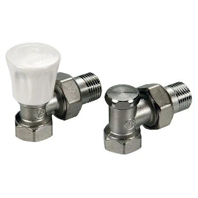 Комплект 1/2' для отопительных приборов: угловой ручной клапан, угловой отсечной клапан.
