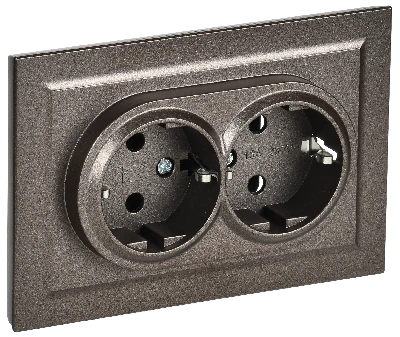 BRITE Розетка двойная с заземлением с защитными шторками 16А в сборе РСш12-3-БрТБ темная бронза IEK BR-R24-16-K45-F