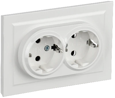 BRITE Розетка двойная с заземлением без защитных шторок 16А в сборе РС12-3-БрБ белый IEK BR-R21-16-K01-F