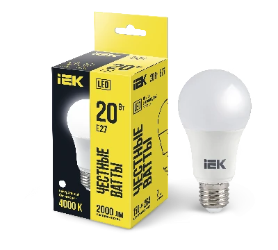 Лампа светодиодная A60 груша 20Вт 230В 4000К E27 IEK LLE-A60-20-230-40-E27