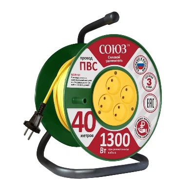 Удлинитель ТМ Союз силовой на катушке с 4  гнезда 1300 Вт 40м UNIVersal 481S-3104