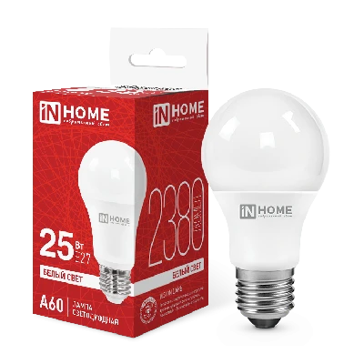 Лампа светодиодная LED-A60-VC 25Вт 230В Е27 4000К 2380Лм IN HOME