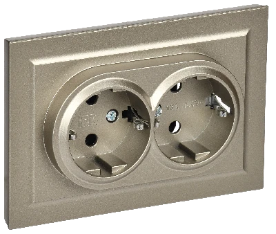 BRITE Розетка двойная с заземлением с защитными шторками 16А в сборе РСш12-3-БрШ шампань IEK BR-R24-16-K37-F