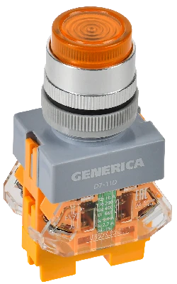 Кнопка D7-11D d=22мм 1з+1р с подсв. жел. GENERICA IEK BBT50-11D-3-12-K05-G