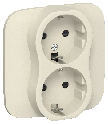 FLITE Розетка 2-местная с заземлением с защитными шторками безвинтовое крепление 16А в сборе РСш12-1-А-ФлСл сливочный IEK