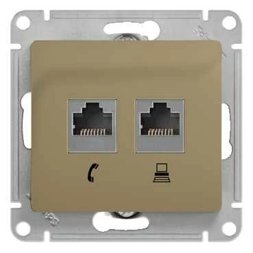 GLOSSA Розетка телефон/компьютер RJ11+RJ45 категория 5е в рамку титан