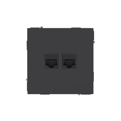 Компьютерная розетка RJ-45 без шторки, кат.6А двойная, KANT, черный уголь