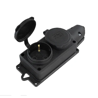 Колодка '''' 2-х местная однофазная с заглушками ''КОМПАКТ'' с/з каучук 16А 250В IP44 еврослот UNIVersal 1788