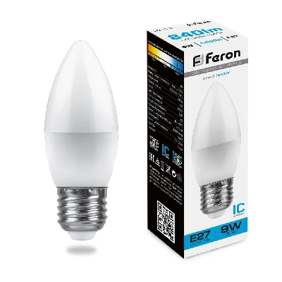 Лампа светодиодная LED 9вт Е27 дневной матовая свеча FERON LB-570 25938