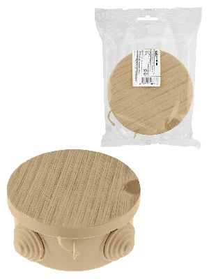 Распаячная коробка ОП D85х40мм, крышка, сосна, IP54, 4вх. инд. штрихкод